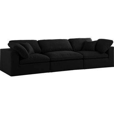 Serene Linen Textured Fabric Deluxe Comfort 3 Seater Modular Sofa with Arm Support In Black