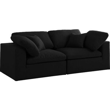 Serene Linen Textured Fabric Deluxe Comfort 2 Seater Modular Sofa with Arm Support In Black