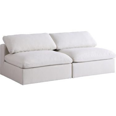 Serene Linen Textured Fabric Deluxe Comfort 2 Piece Modular Armless Sofa In Cream