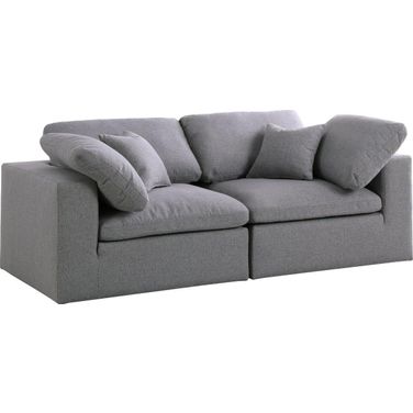 Serene Linen Textured Fabric Deluxe Comfort 2 Seater Modular Sofa with Arm Support In Grey