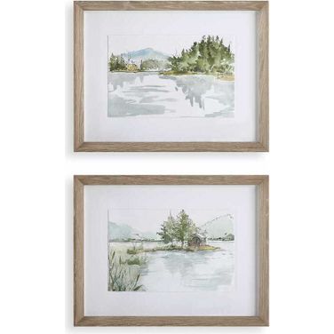 Serene Lake Framed Prints Set of 2 In Multi