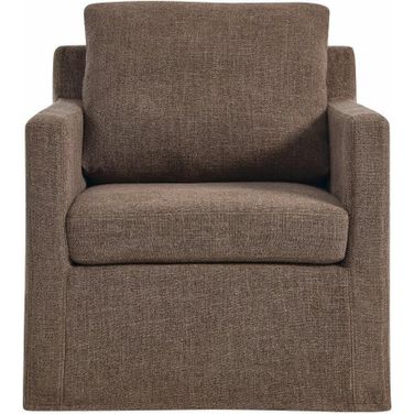 Serene Linen Slipcovered Swivel Armchair In Mocha