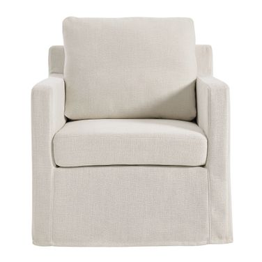 Serene Linen Slipcovered Swivel Armchair In Salt
