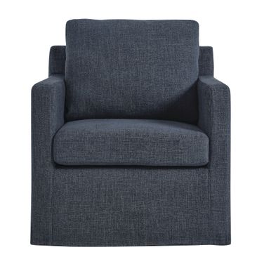 Serene Linen Slipcovered Swivel Armchair In Slate Blue