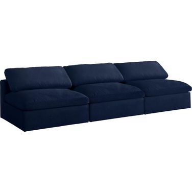 Serene Linen Textured Fabric Deluxe Comfort 3 Piece Modular Armless Sofa In Navy