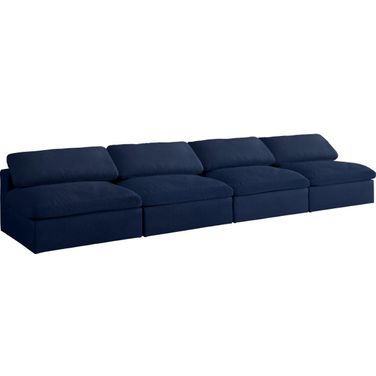 Serene Linen Textured Fabric Deluxe Comfort 4 Piece Modular Armless Sofa In Navy