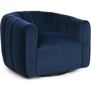 Serenizia Upholstered Velvet Swivel Chair with Channel Tufted In Dark Blue