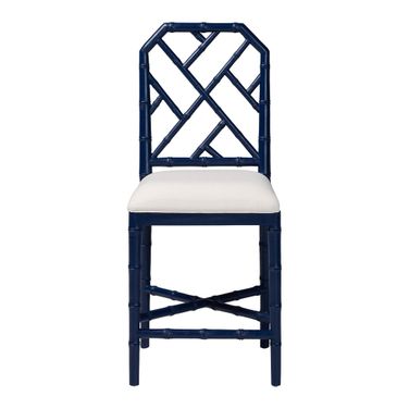 Sergio Wood Counter Stool In Navy Blue and White