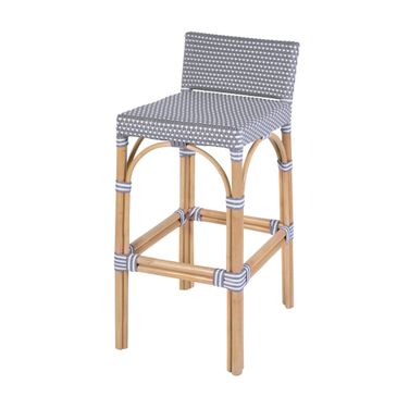Serienna 30" Rectangular Rattan Low Back Bar Stool In Gray and White