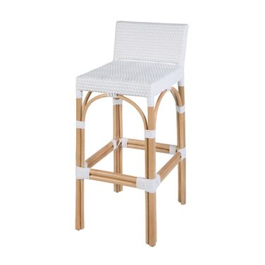 Serienna 30" Rectangular Rattan Low Back Bar Stool In Smooth White