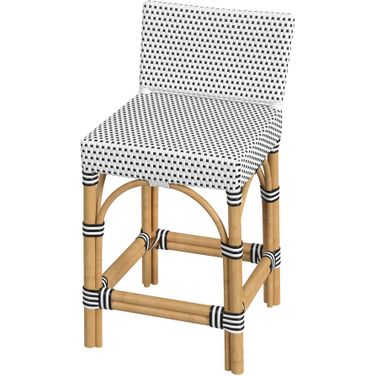 Serienna Rectangular Rattan Low Back 24.5 Inch Counter Stool In Black and White
