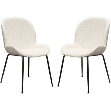 Session Dining Chair Set Of 2 In Ivory Boucle With Black Powder Coat Metal Leg