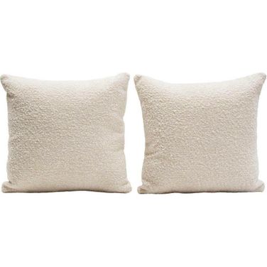 Set of 2 16 Inch Square Accent Pillows in Bone Boucle Textured Fabric