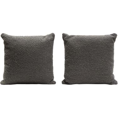 Set of 2 16 Inch Square Accent Pillows in Charcoal Boucle Textured Fabric
