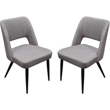 Set of 2 Reveal Dining Chairs in Grey Fabric with Black Powder Coat Metal Leg