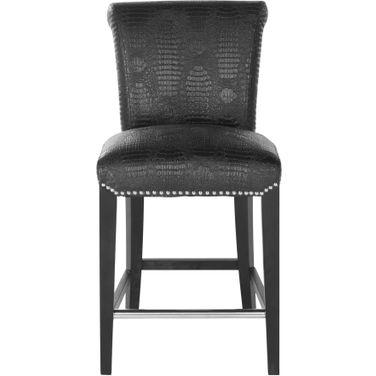 Seth Black Crocodile Leather Counter Stool
