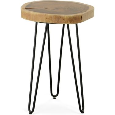Seti Live Edge Accent Table In Natural Top In Black Base