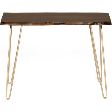 Seti Live Edge Console Table In Elm Top In Gold Base
