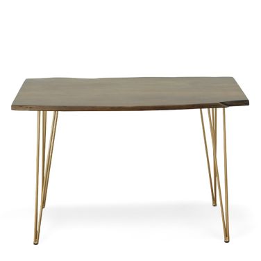 Seti Live Edge Dining Table In Elm Top In Gold Base