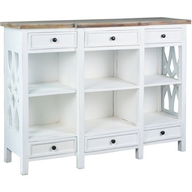 Shabby Chic Cottage 59 Inch Lattice Display Console In White and Brown