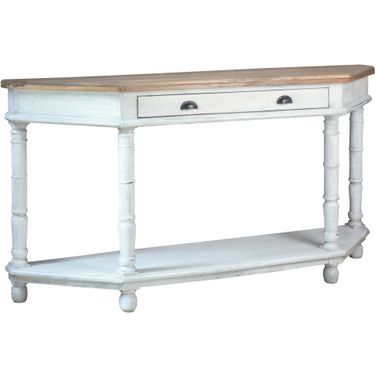 Shabby Chic Cottage 72 Inch Display Table In Vintage White And Salvage Brown