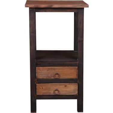 Shabby Chic Cottage Distressed Black and Brown Two Drawer End Table