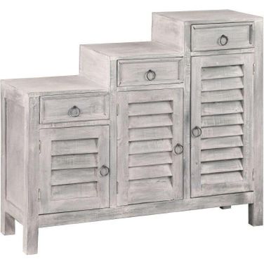 Shabby Chic Cottage Distressed Light Gray Three Tiered Shutter Cabinet