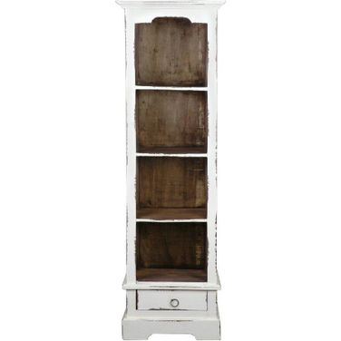 Shabby Chic Cottage Distressed White Narrow Bookcase