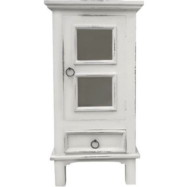 Shabby Chic Cottage Distressed White One Door End Table