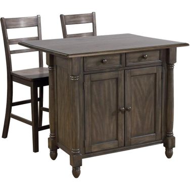 Shades of Gray Storage Drop Leaf Kitchen Island Set with 2 Stools