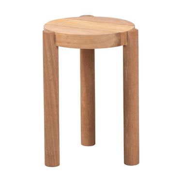 Shadi Acacia Wood Multipurpose Sculptural Accent Stool with Tripod Base In Natural Brown