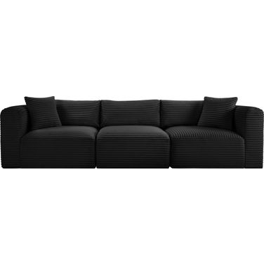Shaggy Corduroy Performance Fabric 3 Piece Modular Sofa In Black