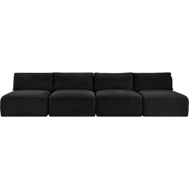 Shaggy Corduroy Performance Fabric 4 Piece Modular Sofa In Black