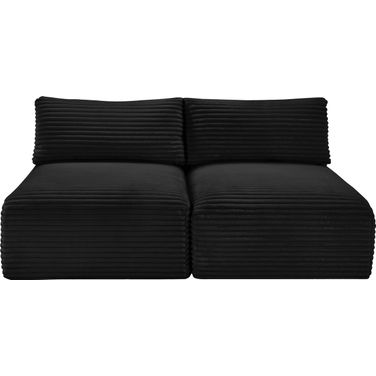 Shaggy Corduroy Performance Fabric 2 Piece Modular Sofa In Black