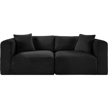 Shaggy Corduroy Performance Fabric 2 Piece Modular Sofa In Black