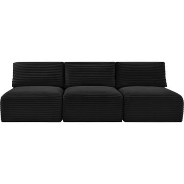 Shaggy Corduroy Performance Fabric 3 Piece Modular Sofa In Black