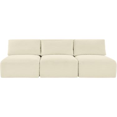 Shaggy Corduroy Performance Fabric 3 Piece Modular Sofa In Cream