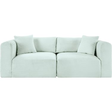 Shaggy Corduroy Performance Fabric 2 Piece Modular Sofa In Mint