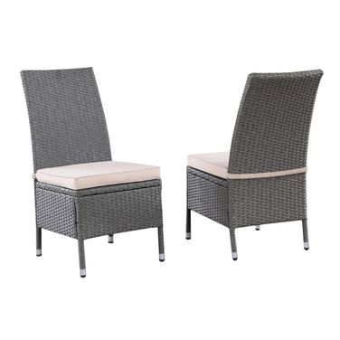 Shahar Outdoor Pe Rattan Wicker Dining Chairs Set of 2 In Gray