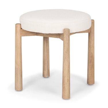 Shaiden Brown Wood Stool In Cream Fabric