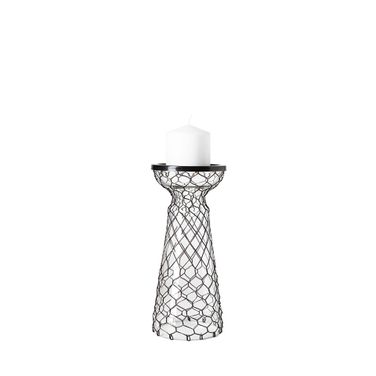 Shandra I Glass with Metal Wire Snakeskin Pattern Small Table Candle Holder In Black