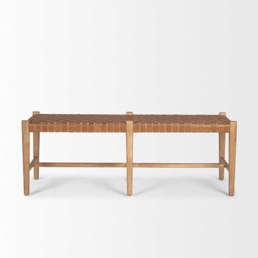Shane Wood with Woven Leather Bench In Medium Brown