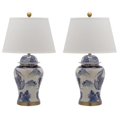 Shanghai Blue and White Ginger Jar Lamp Set of 2