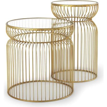 Shani Round Gold Metal With Glass Accent Tables Set of 2