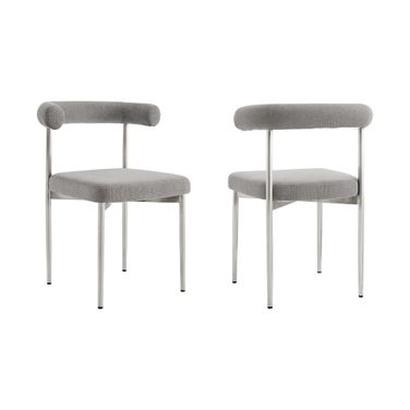 Shannon Dining Chair with Brushed Stainless Steel and Light Gray Fabric Set of 2