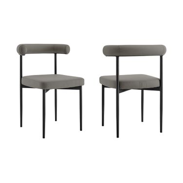 Shannon Dining Chair with Matte Black Iron and Light Gray Faux Leather Set of 2