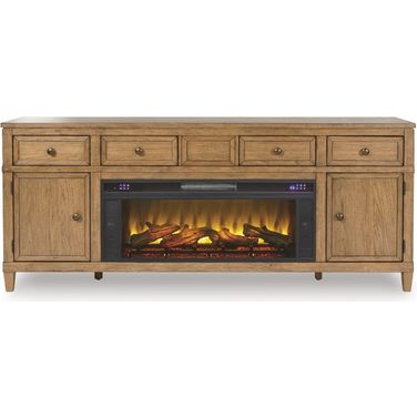 Sharlance 81 Inch TV Stand with Electric Fireplace In Light Brown