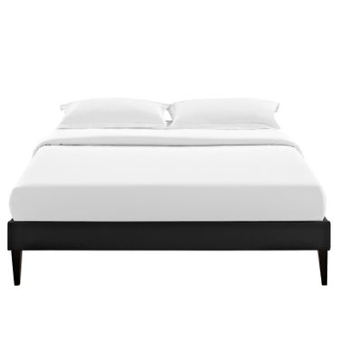 Sharon Vinyl Full Bed Frame with Squared Tapered Legs In Black