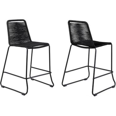Shasta 26 Inch Outdoor Metal And Black Rope Stackable Counter Stool Set Of 2