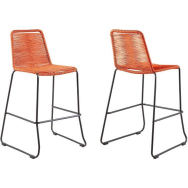 Shasta 30 Inch Outdoor Metal And Tangerine Rope Stackable Barstool Set Of 2
